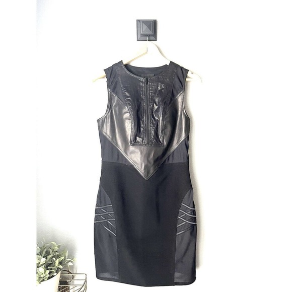 Alexander Wang Size 6 Stretch Black Bodycon Sheer Mini Dress Sidezip - Picture 1 of 9